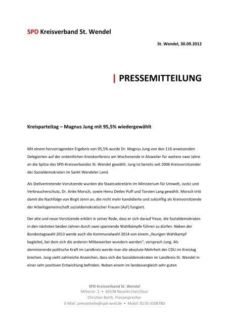 Pressemitteilung spd kreisverband st wendel